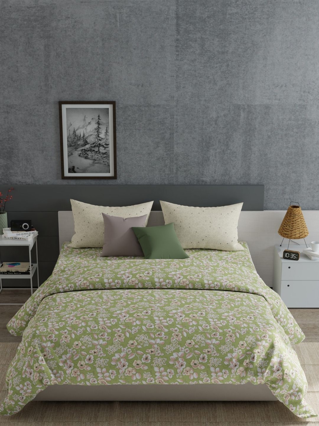 

TRIDENT Sakura Green Everyday Flat 120TC King Cotton Bedsheet Set