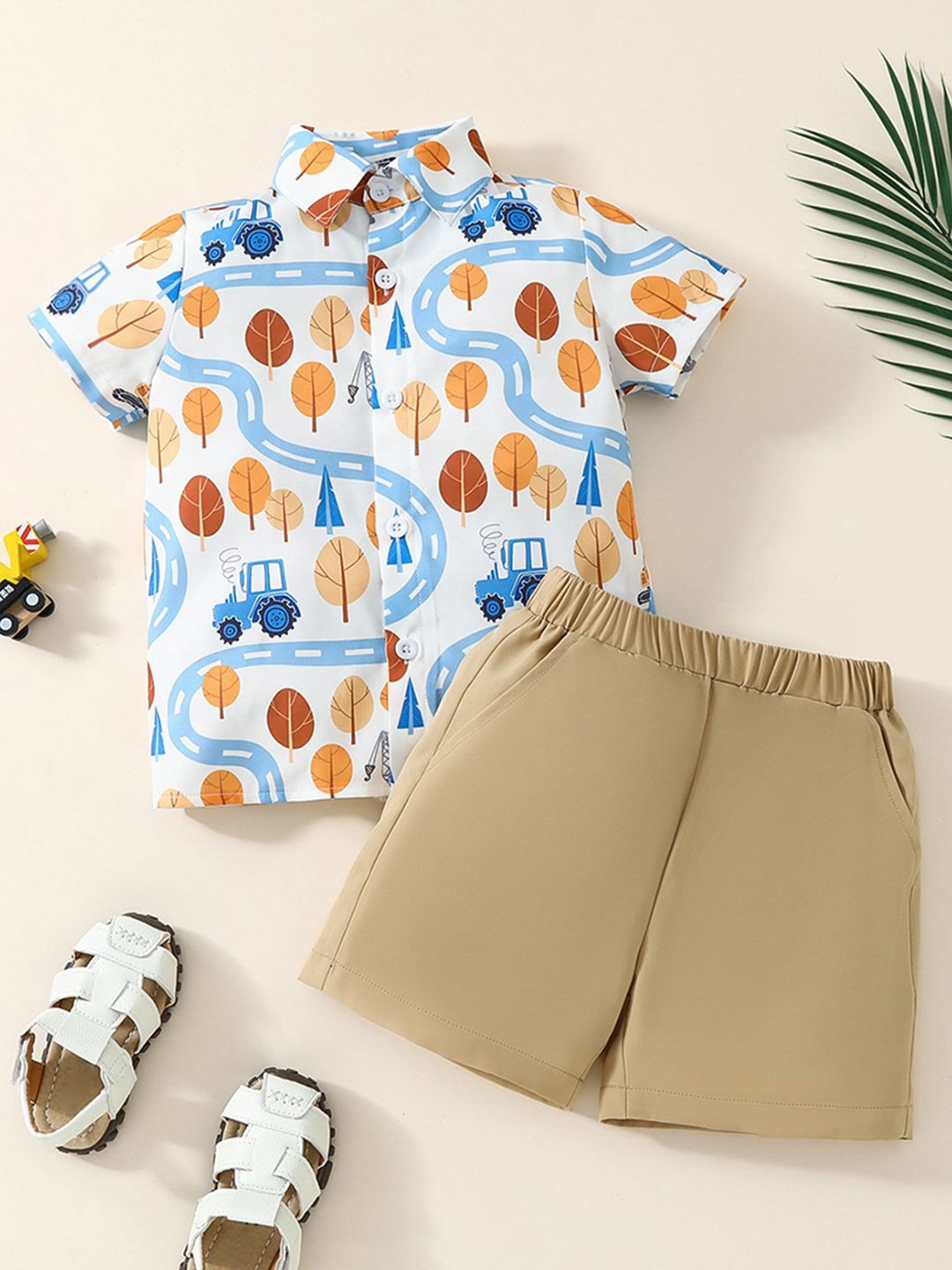 

INCLUD Boys Printed Shirt With Short, White