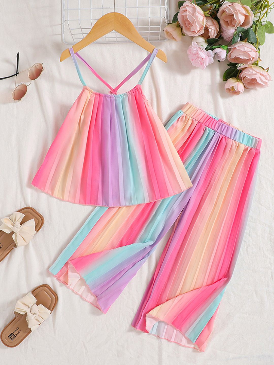 

INCLUD Girls Striped Top With Trouser, Pink