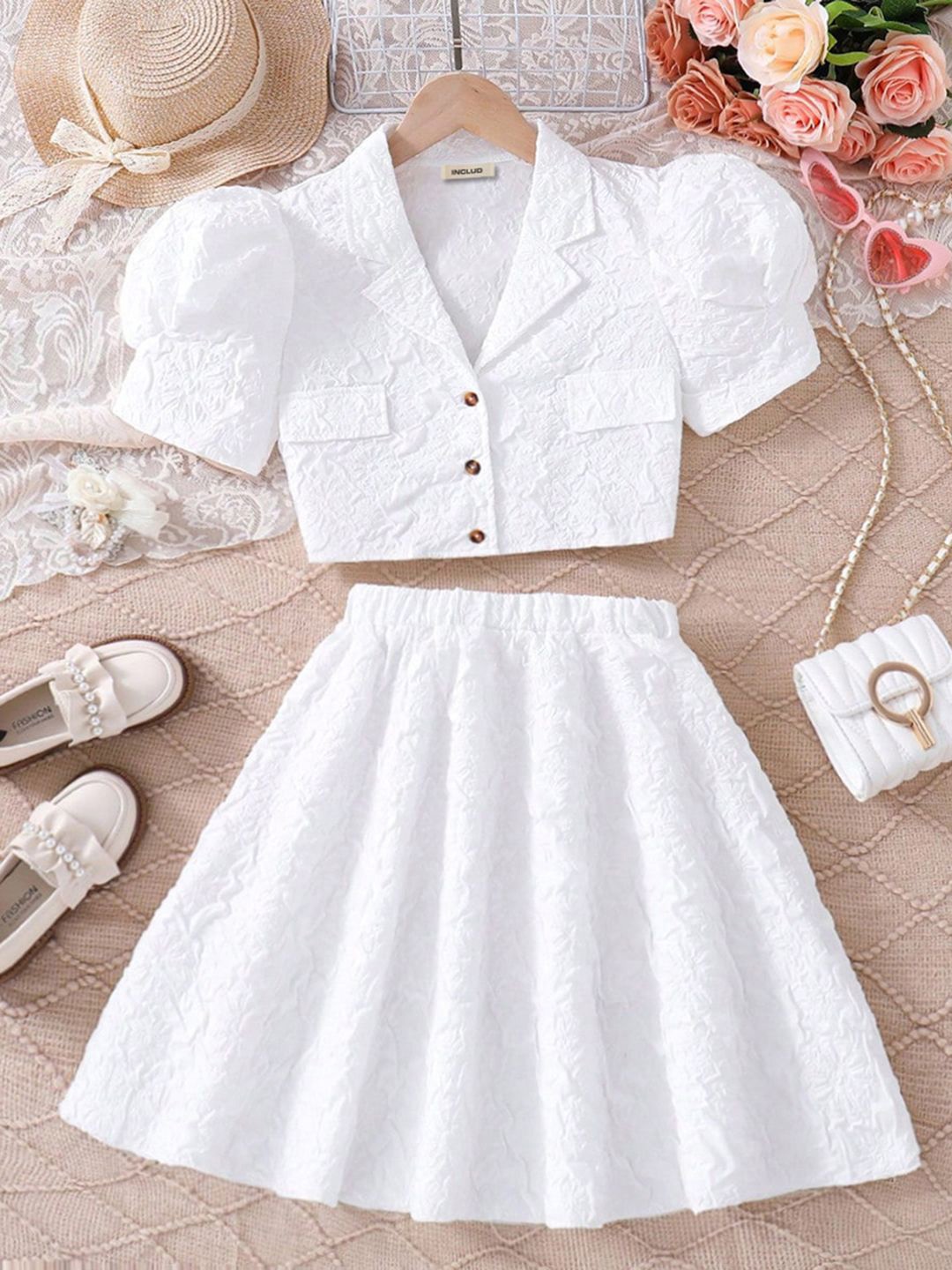 

INCLUD Girls Top With Skirt, White