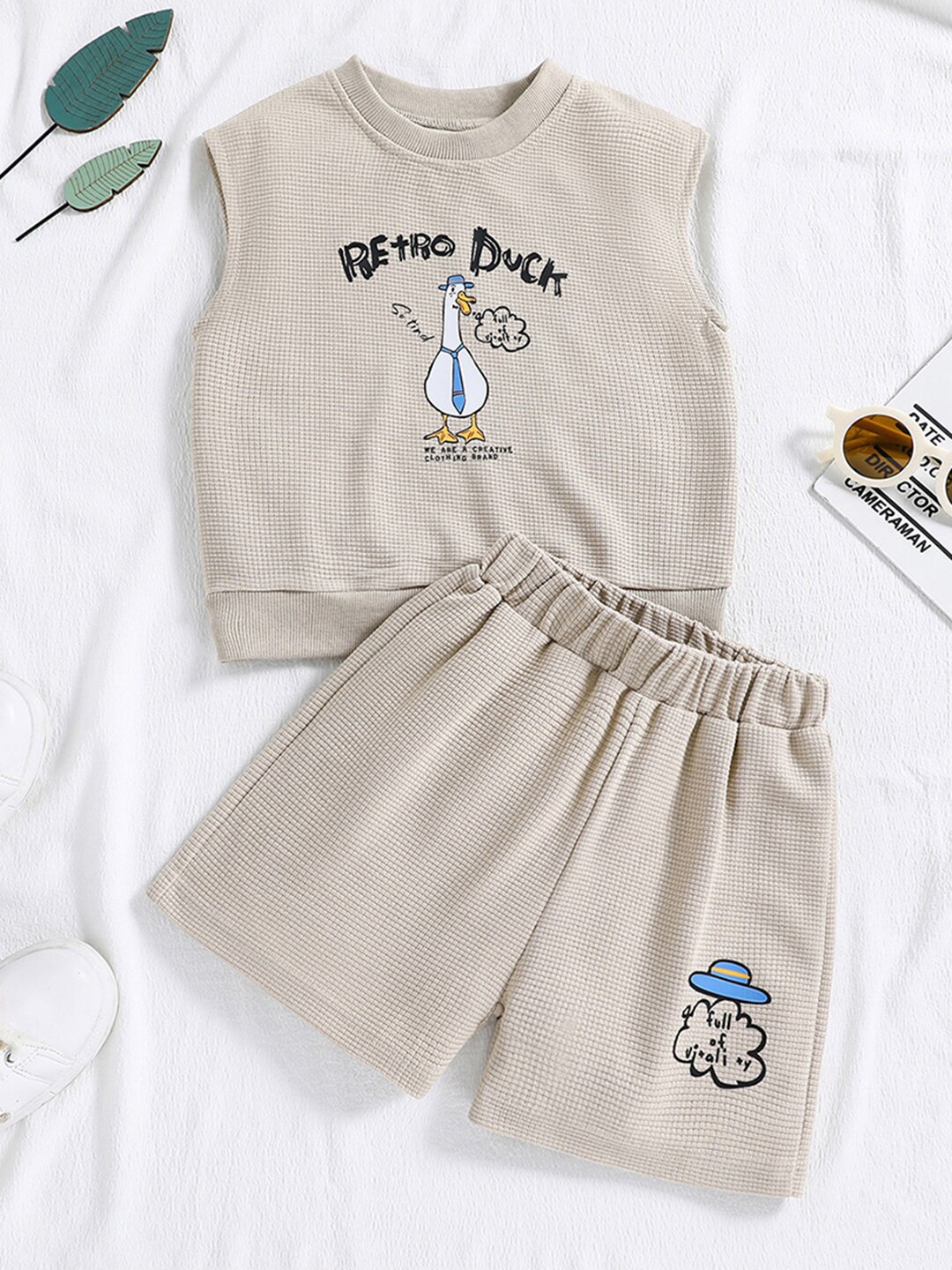 

INCLUD Boys Printed T-shirt with Shorts, Beige