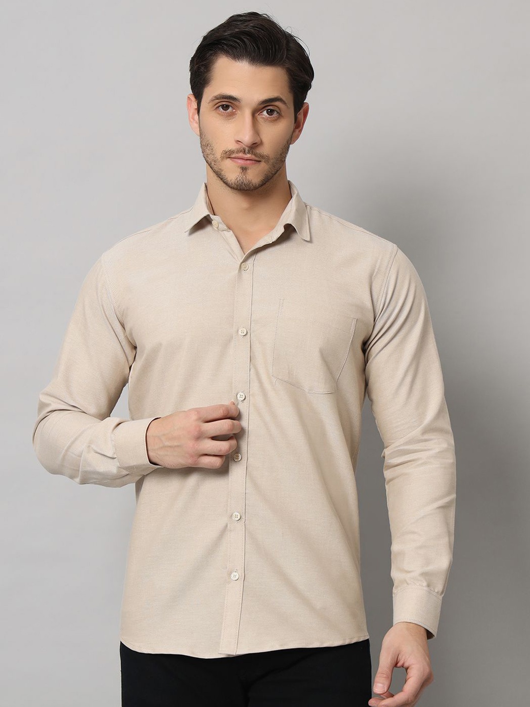

Bigreams Men Cotton Oxford Long Sleeve Shirt, Beige