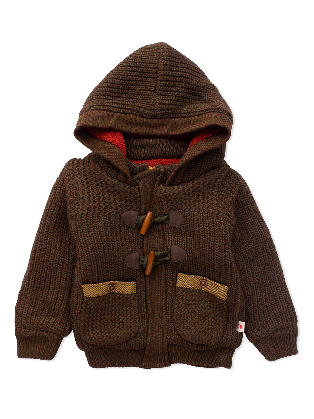 

Yellow Apple Boys Self Design Hooded Ribbed Cardigan, Olive