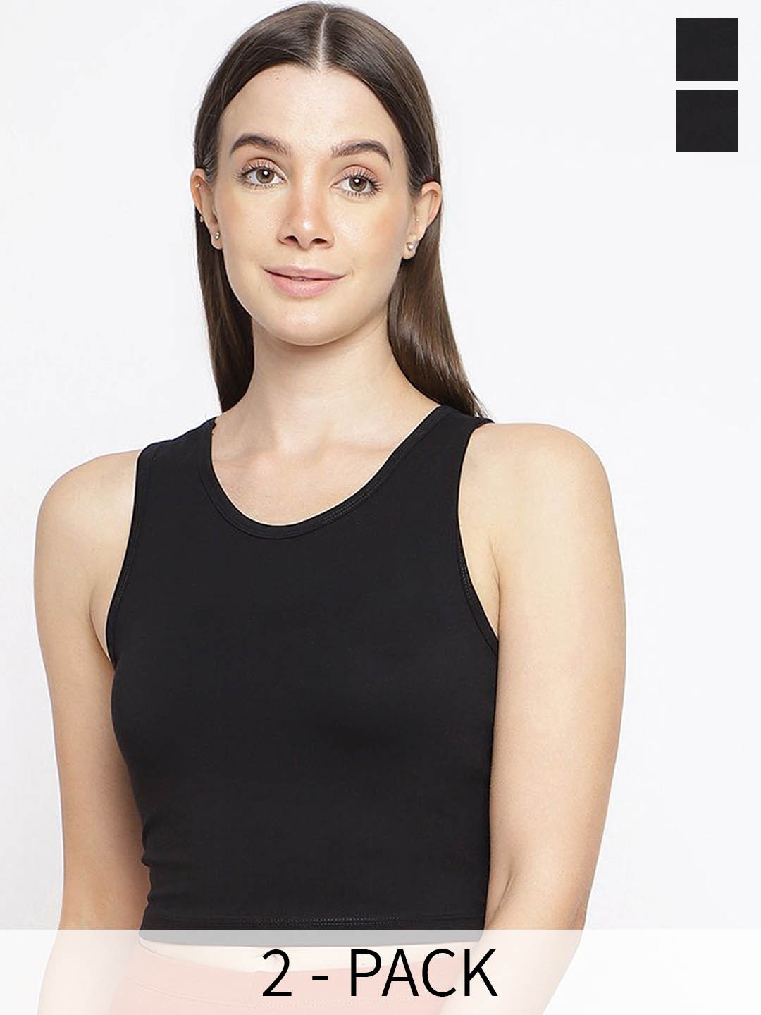 

La Intimo Pack Of 2 Round neck Pure Cotton Tank Tops, Black