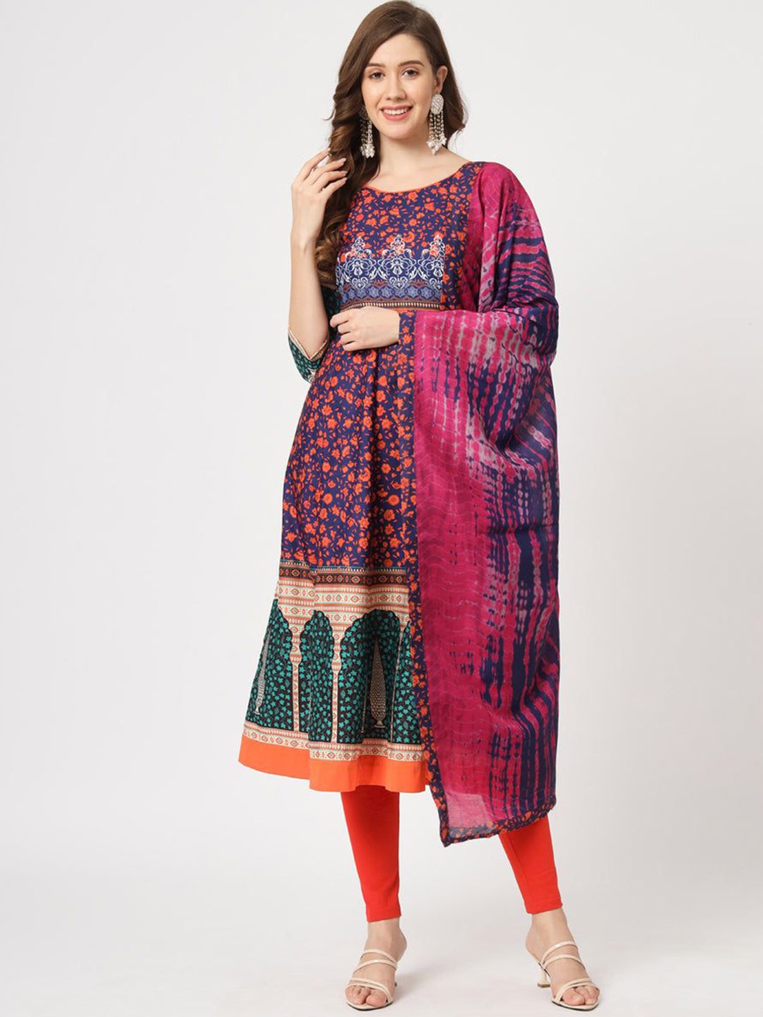 

Pannkh Round Neck Three-Quarter Sleeves Anarkali Kurta, Blue