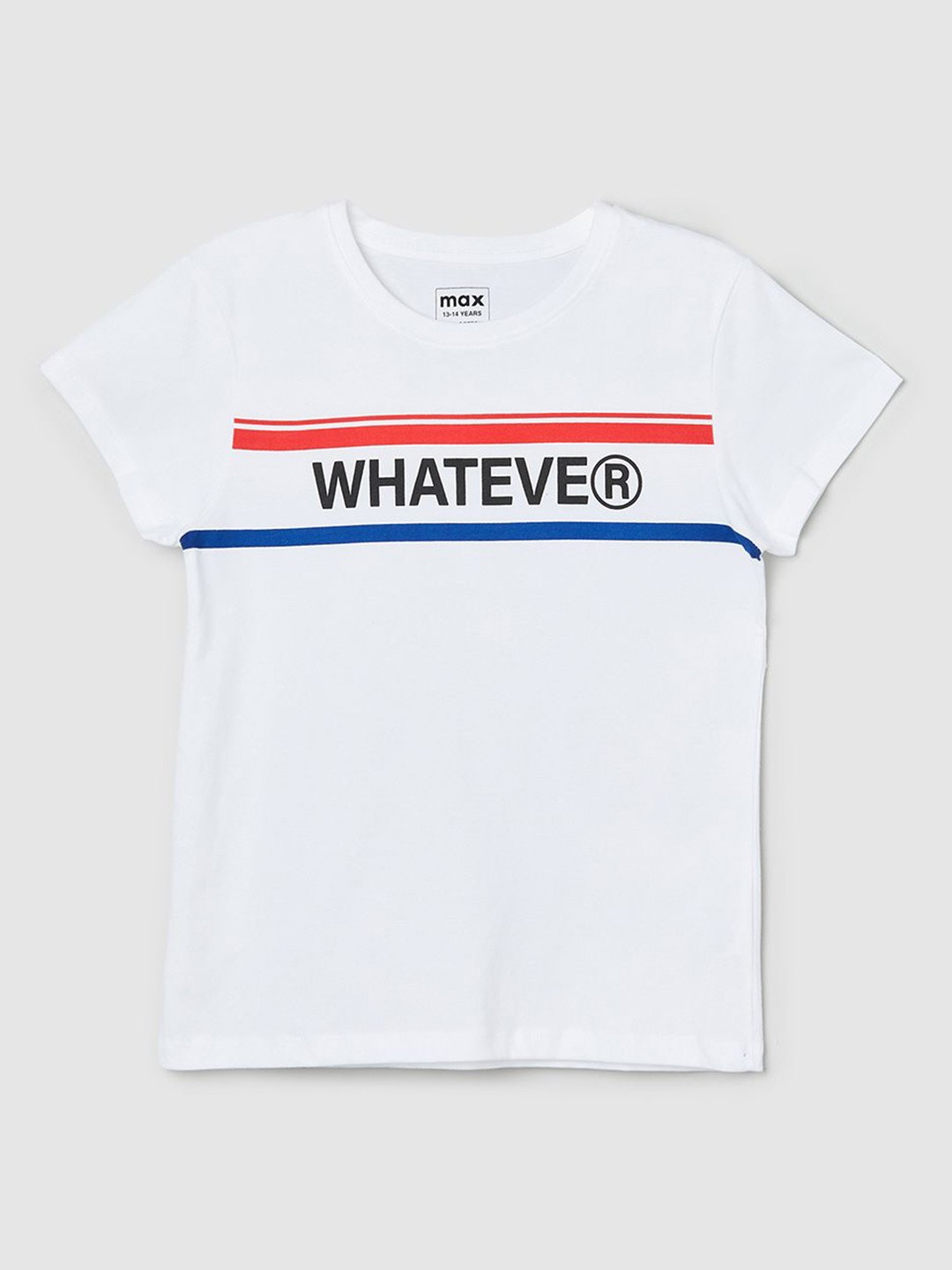 

max Girls Typography Printed Cotton T-shirt, White