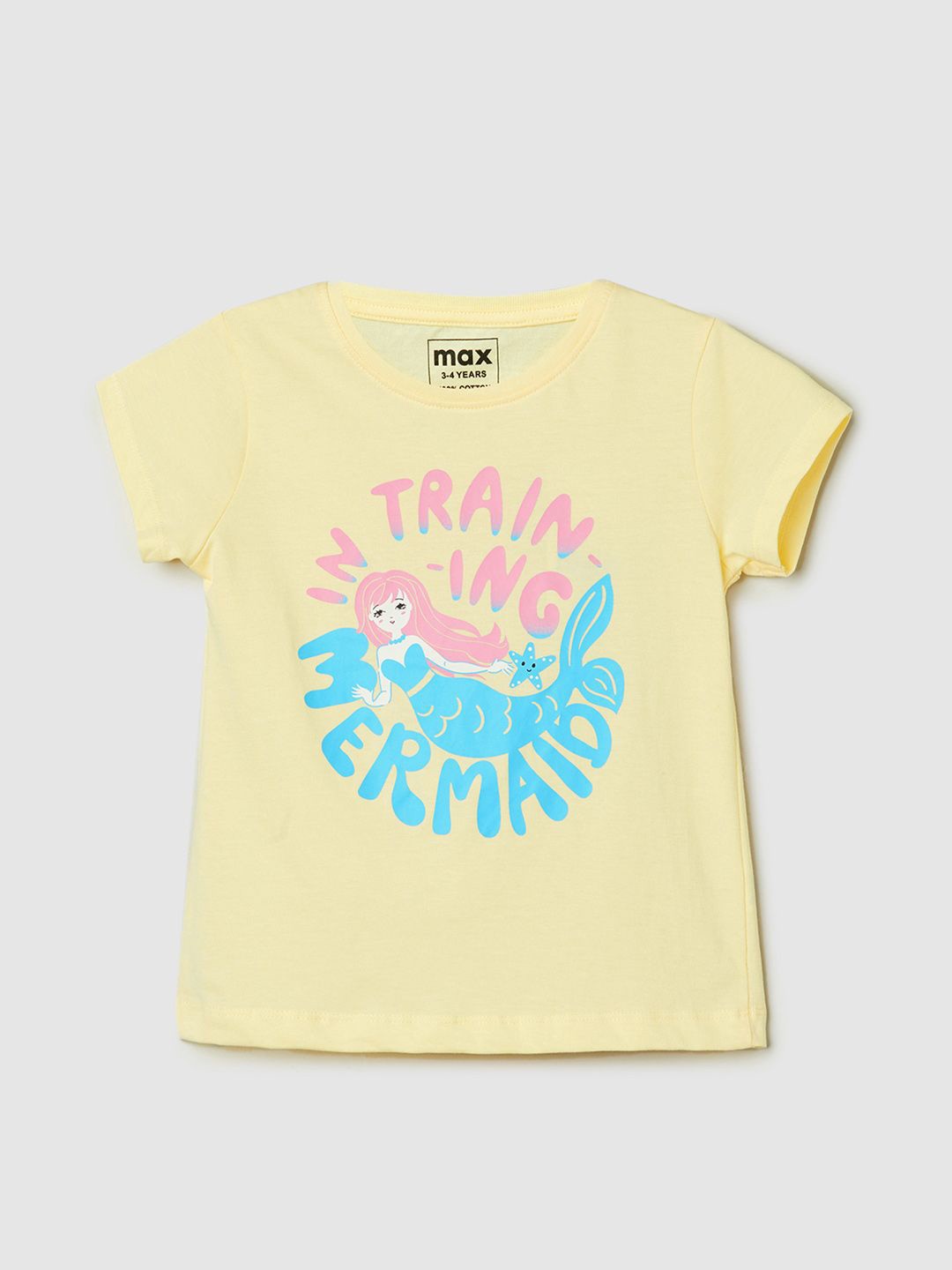 

max Girls Graphic Printed Round Neck T-shirt, Yellow