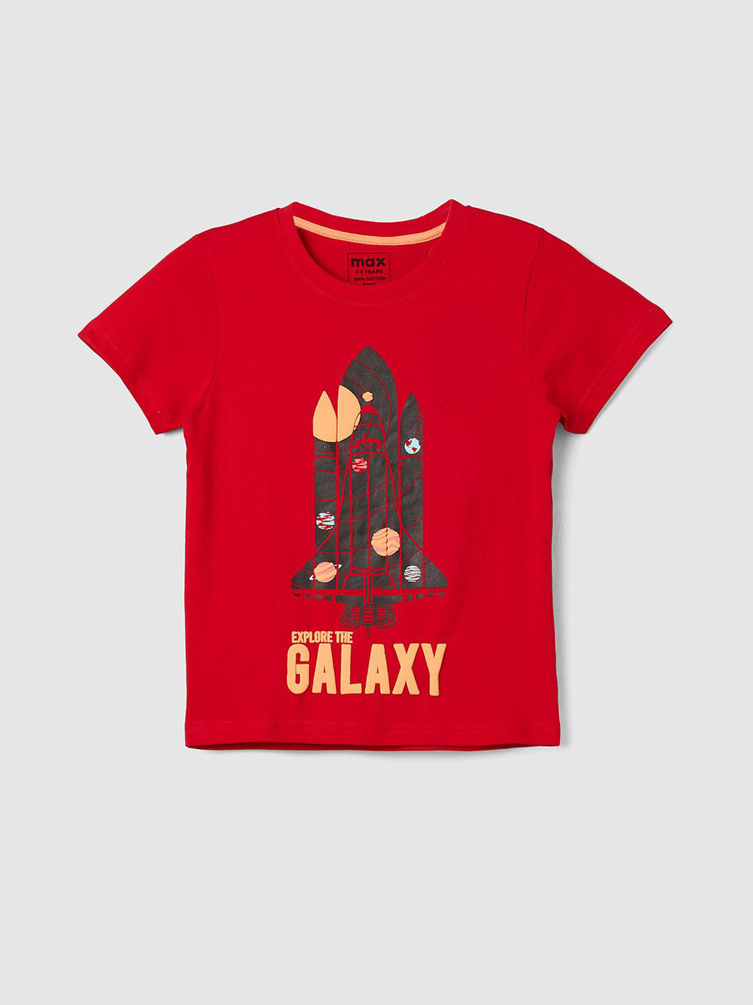 

max Boys Graphic Printed Cotton T-shirt, Red