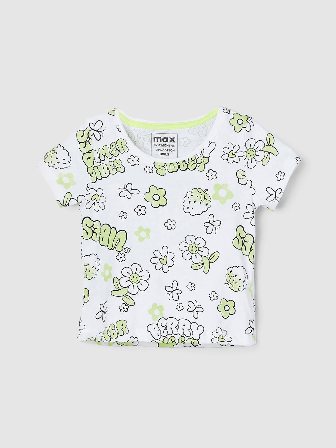 

max Girls Conversational Printed Round Neck T-shirt, White