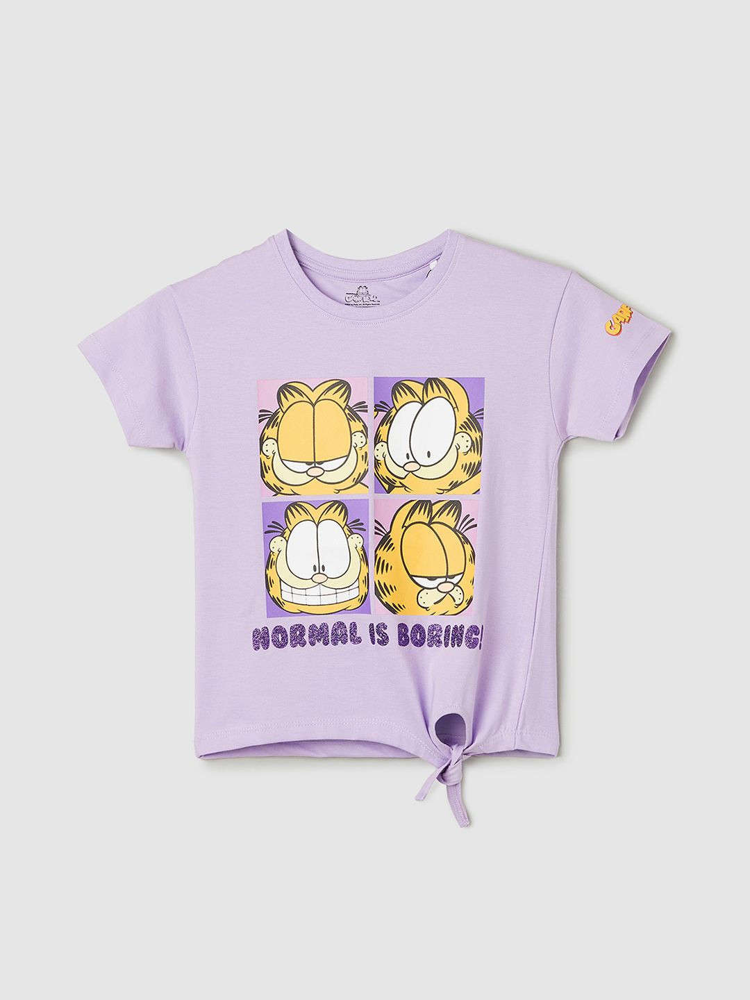 

max Girls Graphic Garfield Printed Cotton T-shirt, Lavender