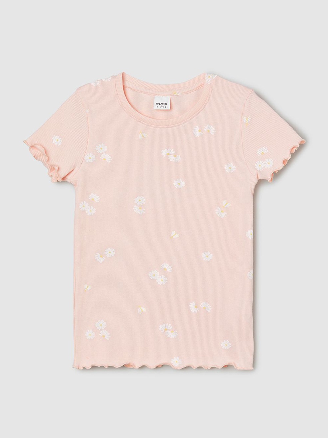 

max Girls Floral Printed Round Neck T-shirt, Orange