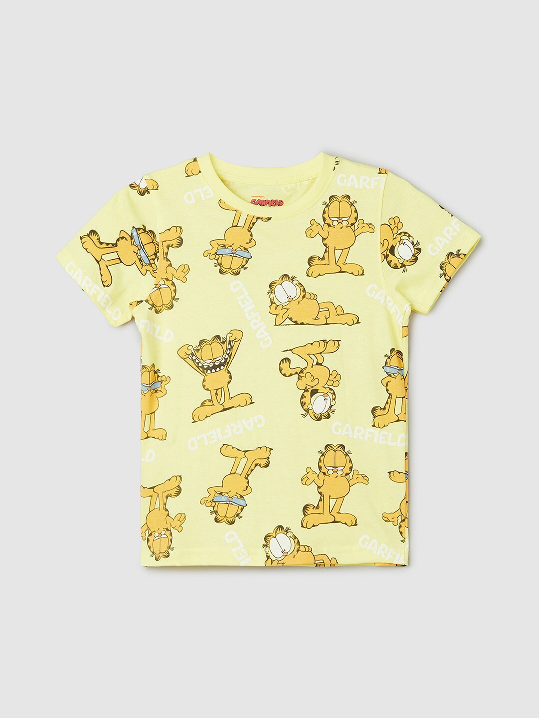 

max Boys Garfield Printed Round Neck T-shirt, Yellow