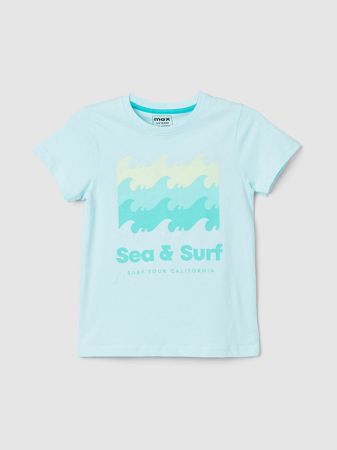 

max Boys Typography Printed Round Neck Cotton T-shirt, Blue