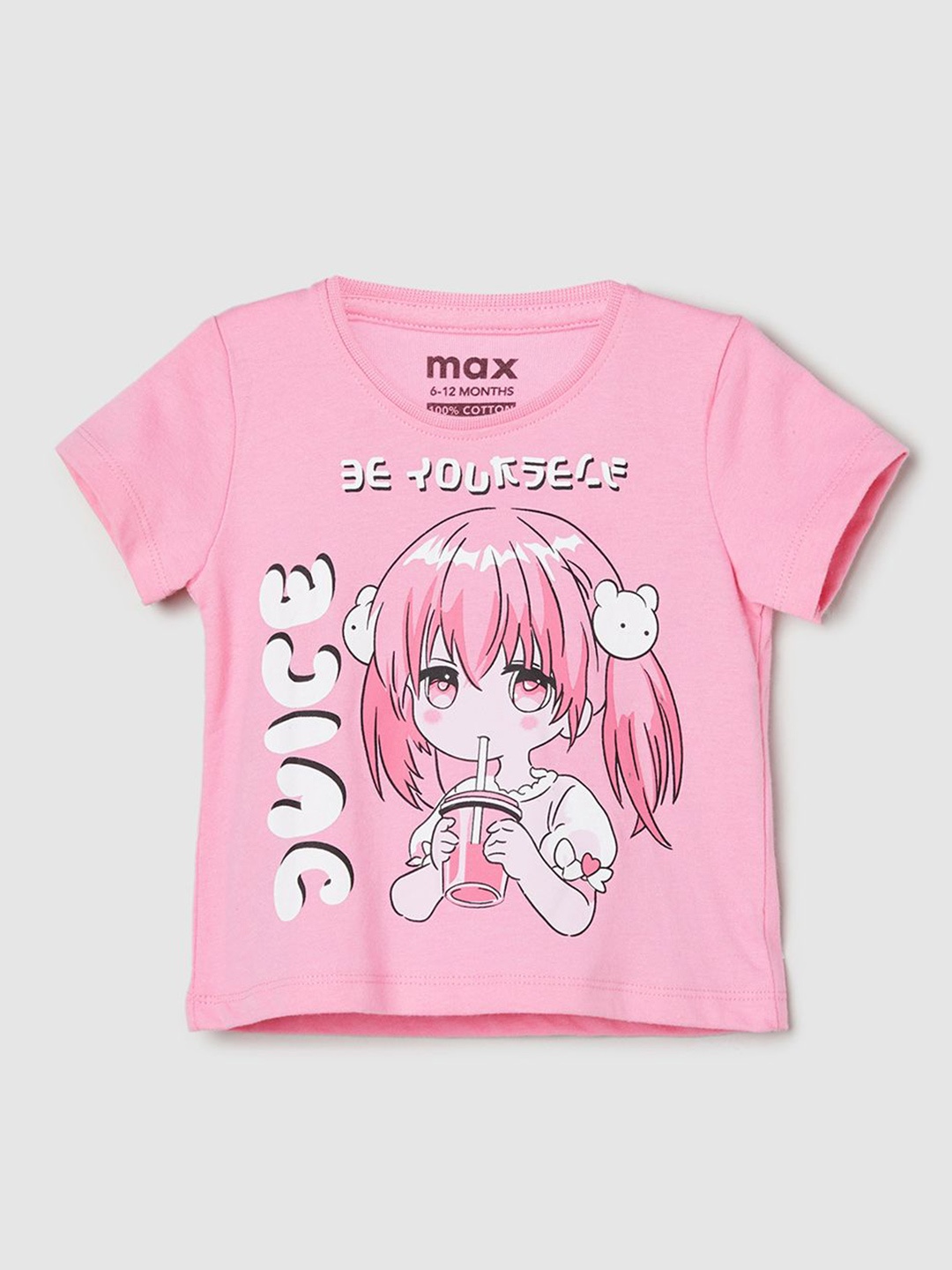 

max Girls Typography Printed Cotton T-shirt, Pink