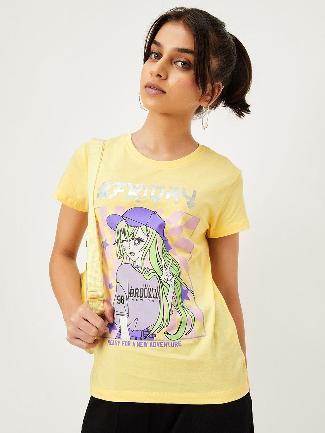 

max Girls Printed Graphic Printed T-shirt, Yellow