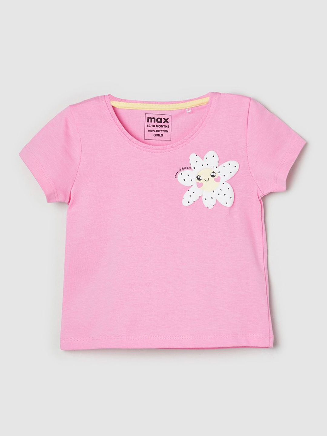 

max Girls Graphic Applique Cotton T-shirt, Pink