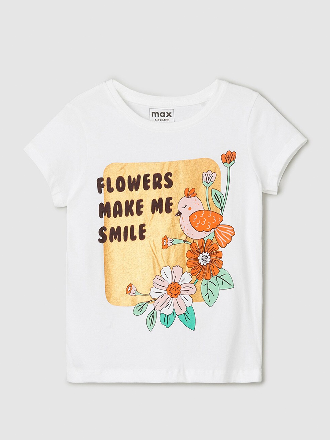 

max Girls Typography Printed Cotton T-shirt, White