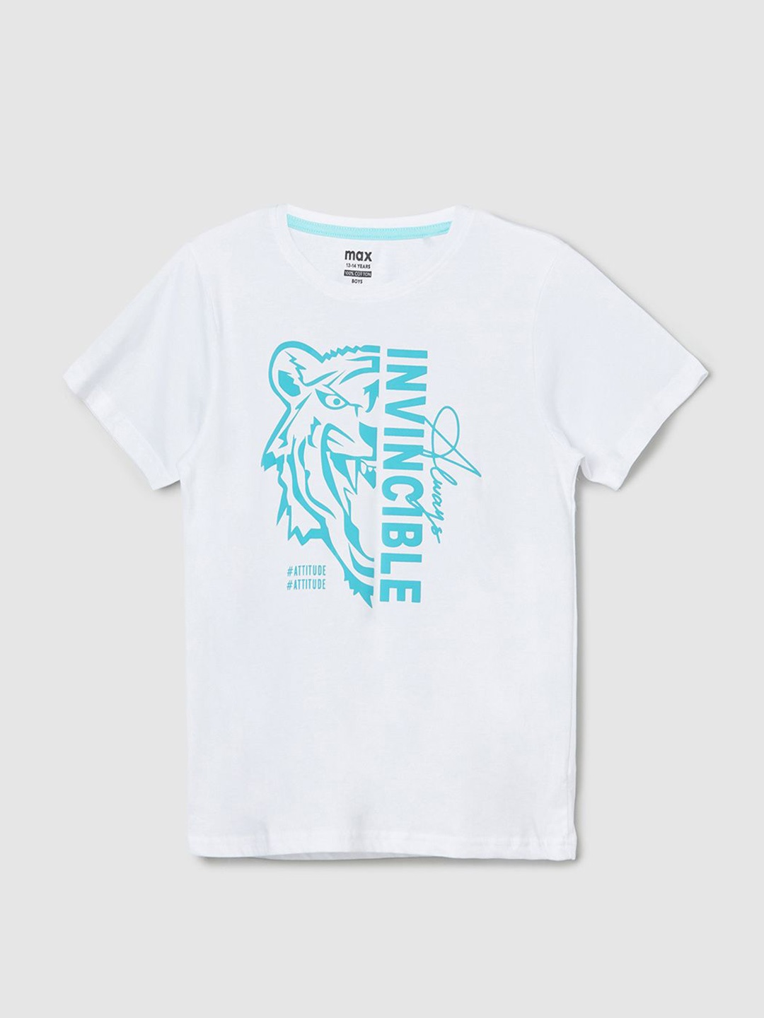 

max Boys Typography Printed Round Neck Cotton T-shirt, White