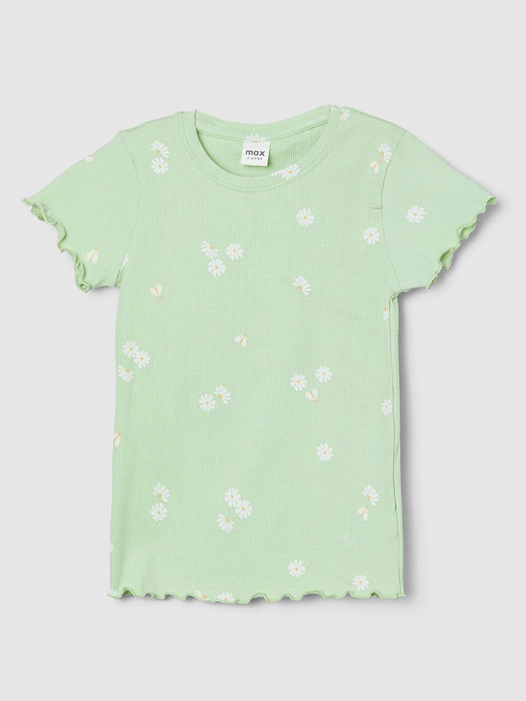 

max Girls Raw Edge Floral Printed T-shirt, Green