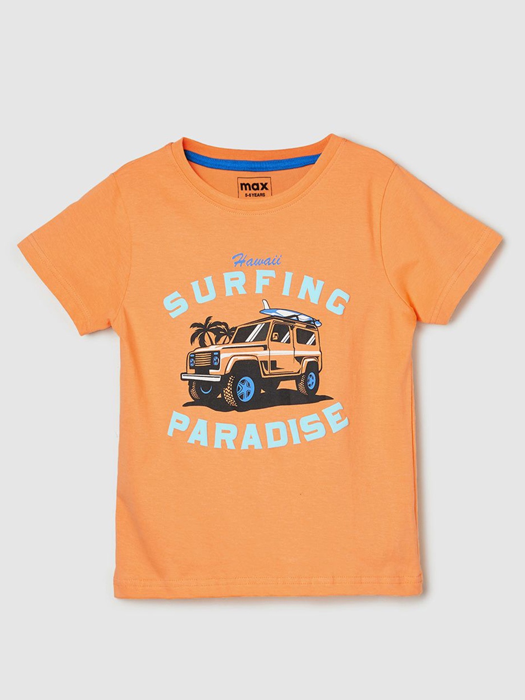 

max Boys Typography Printed Cotton T-shirt, Orange