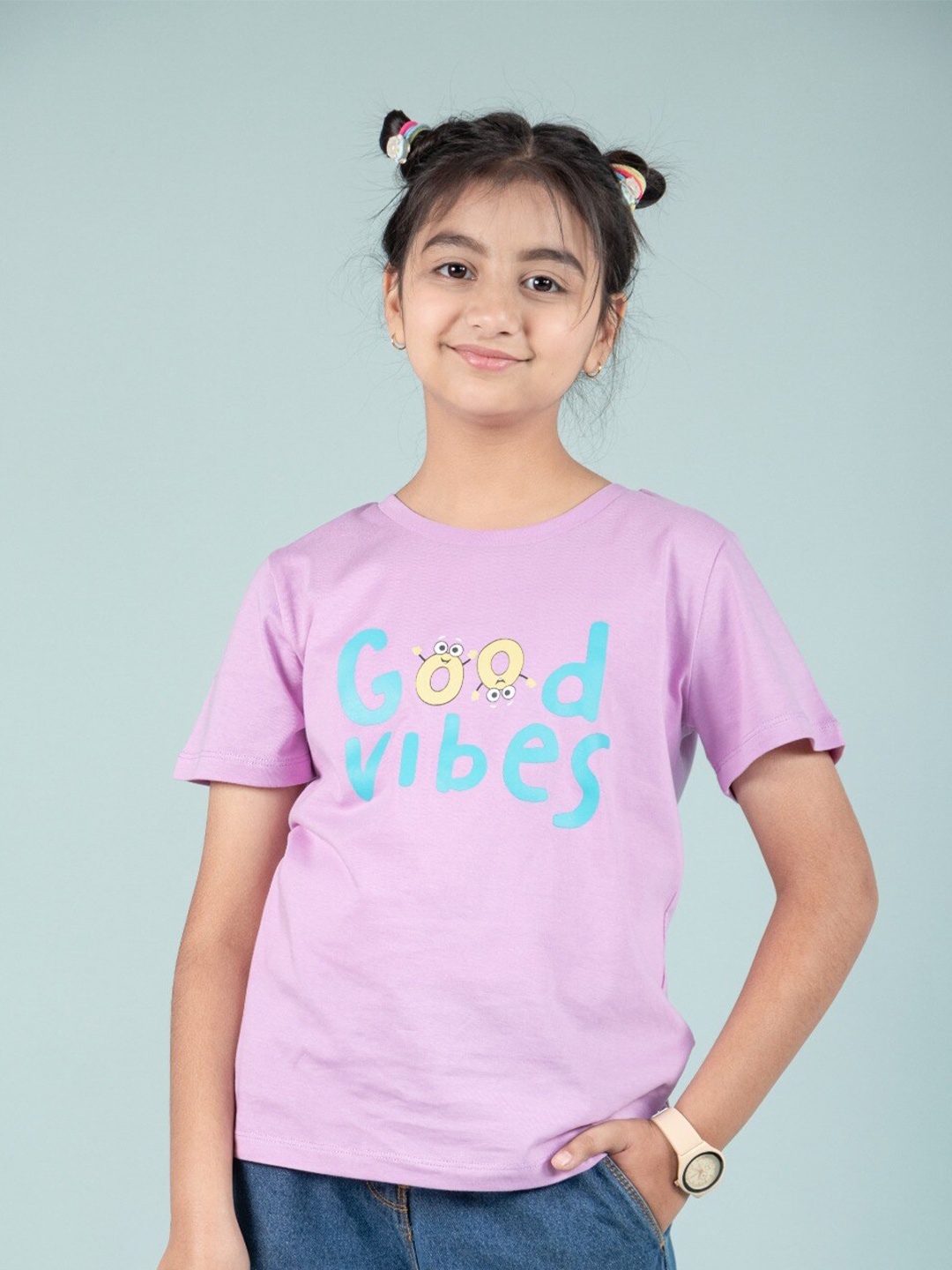 

TWEENY MINI Girls Typography Printed Round Neck T-shirt, Lavender