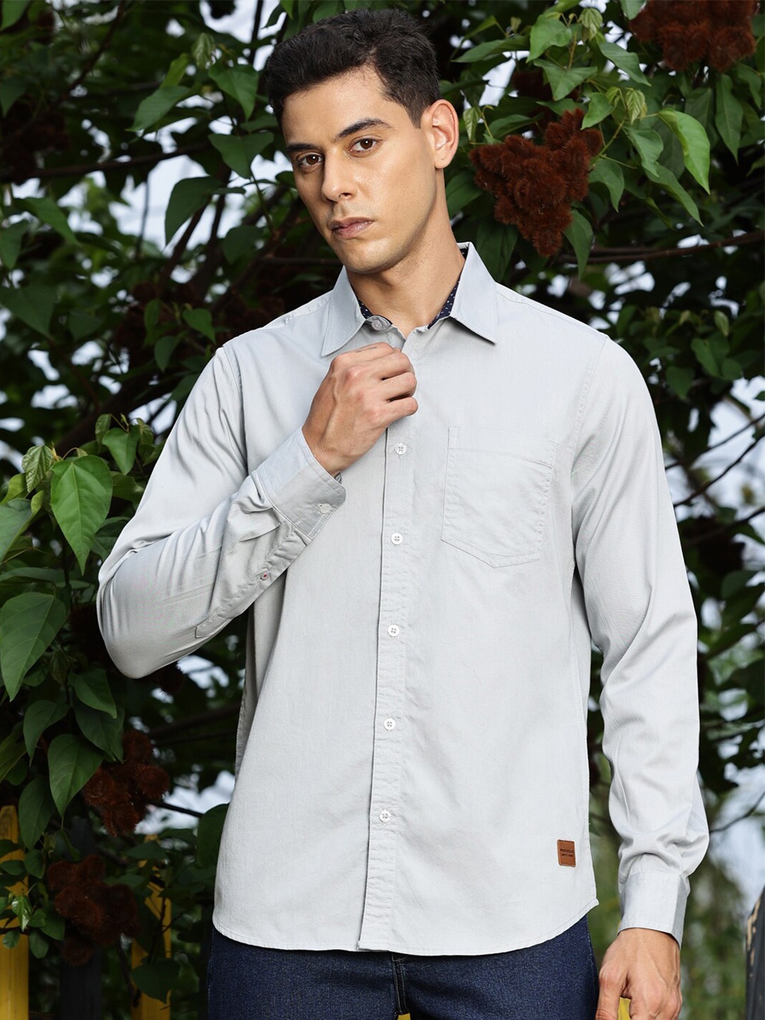 

Provogue Spread Collar Long Sleeves Slim Fit Cotton Casual Shirt, Grey