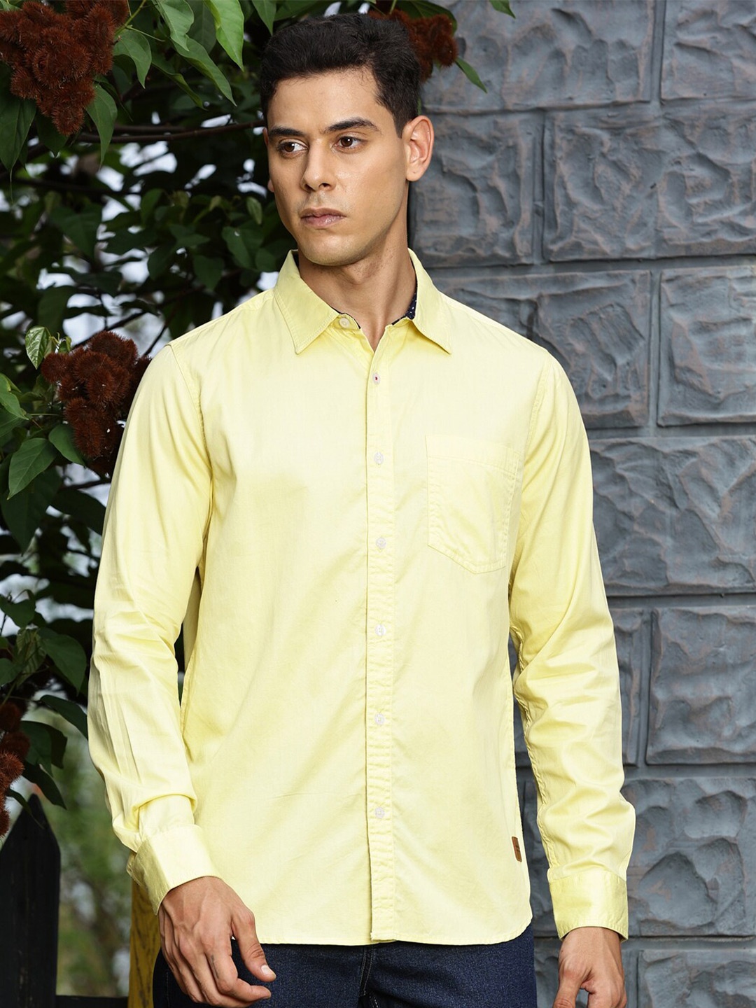 

Provogue New Spread Collar Slim Fit Cotton Casual Shirt, Yellow