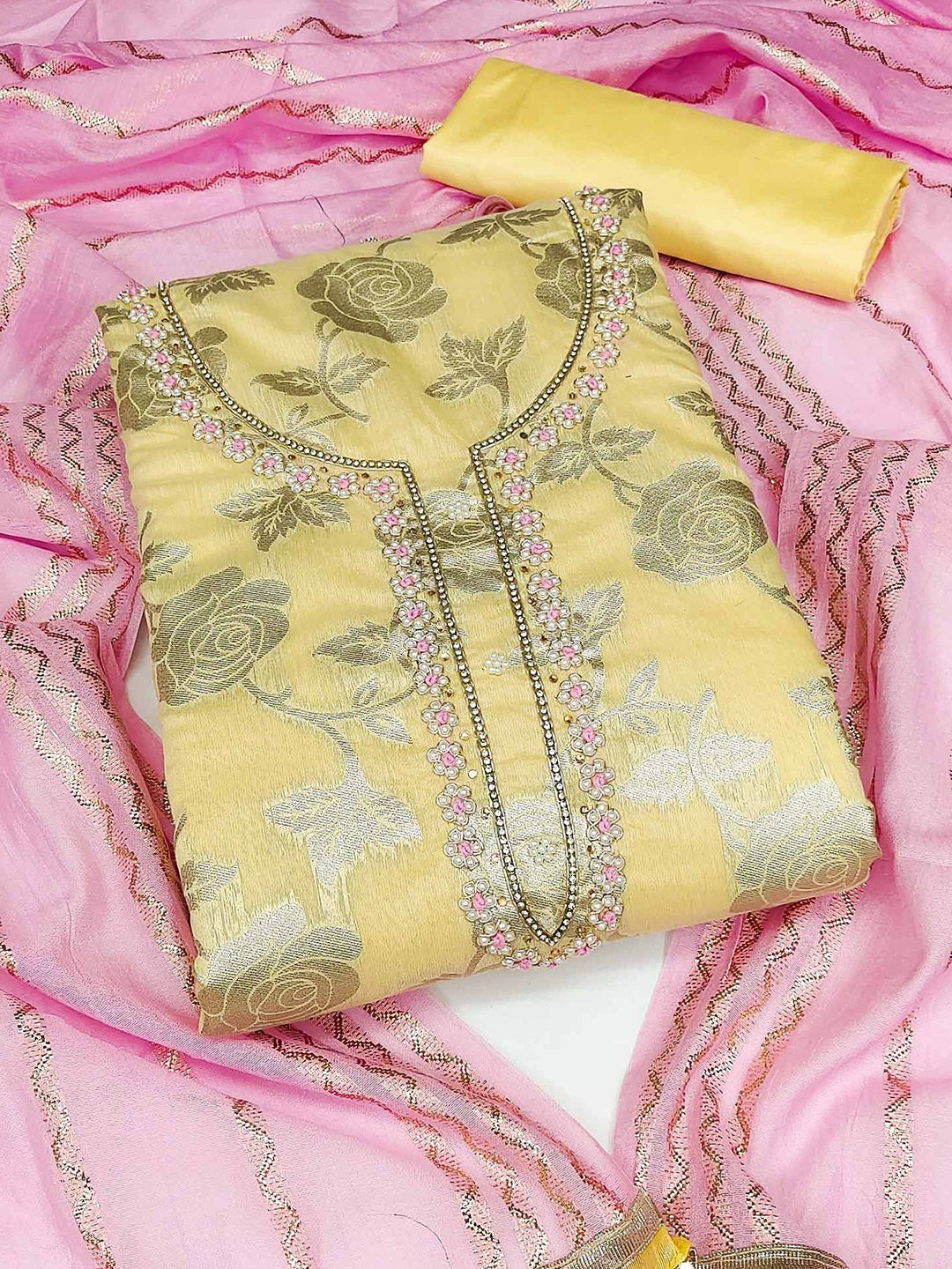 

Peachmode Unstitched Dress Material, Yellow