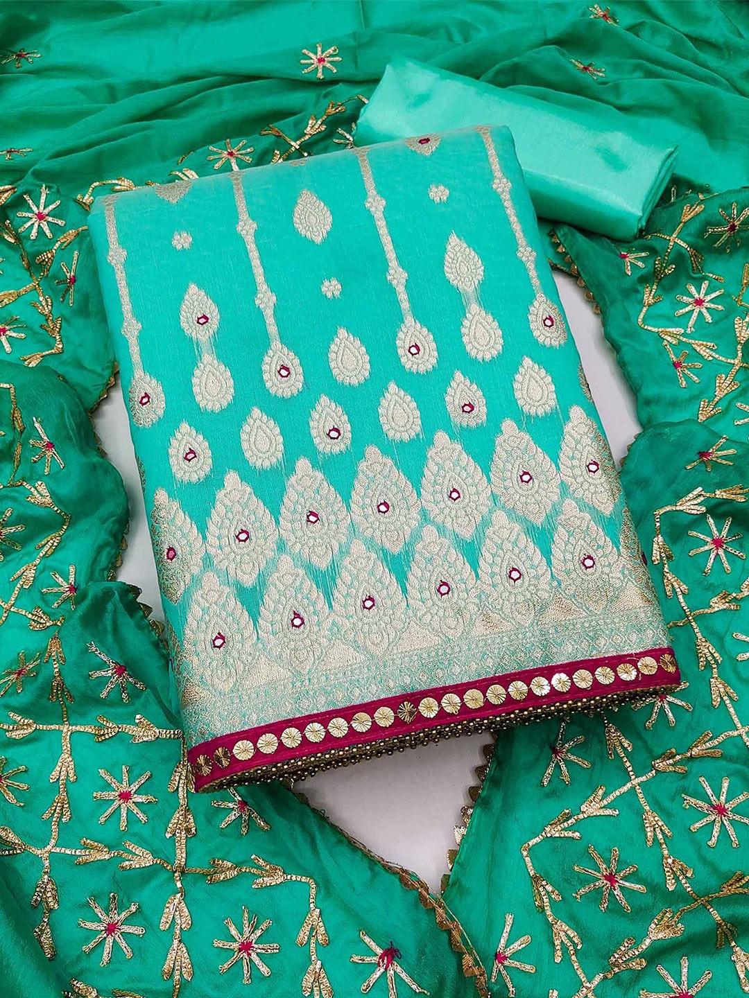 

Peachmode Unstitched Dress Material, Turquoise blue
