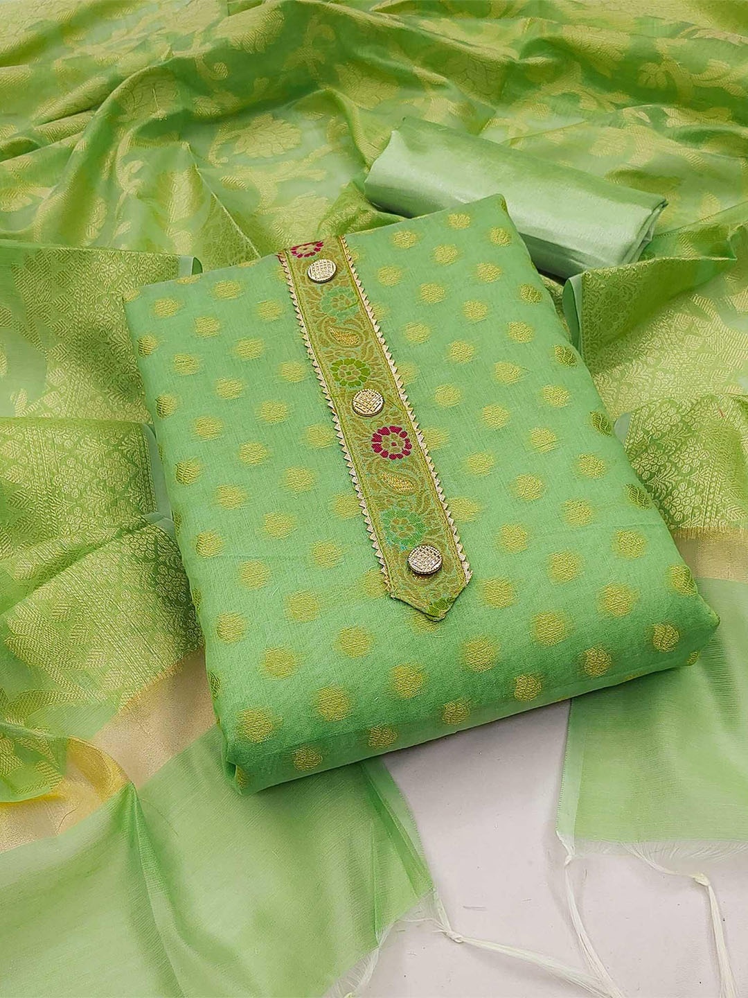 

Peachmode Unstitched Dress Material, Green