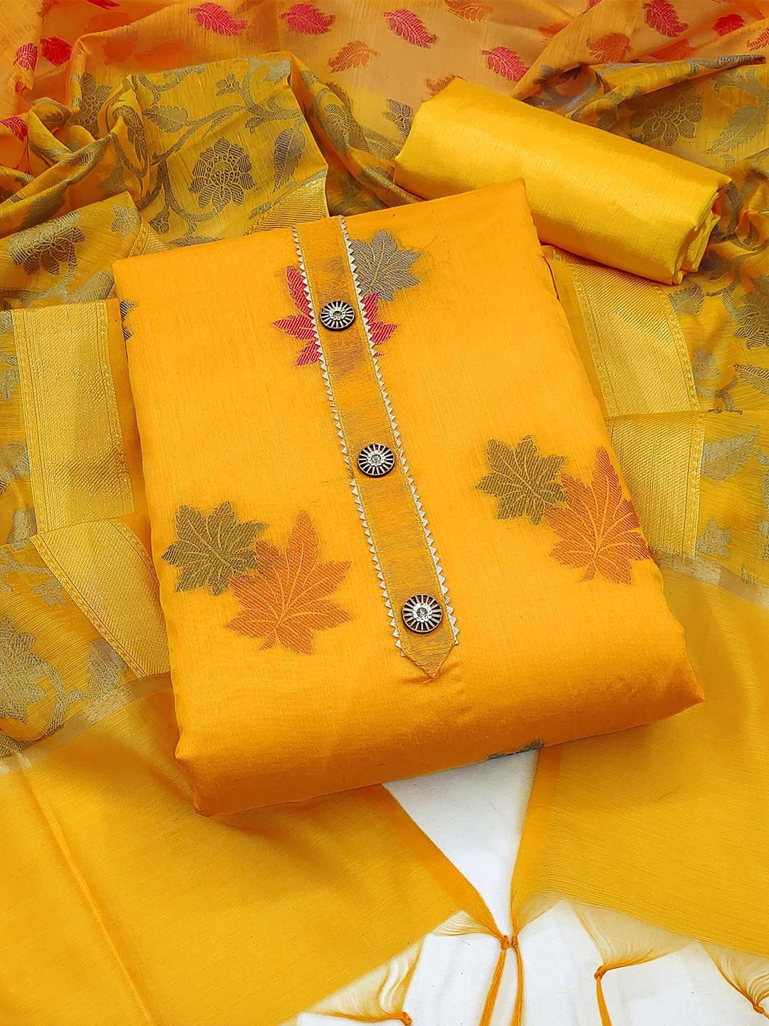 

Peachmode Embroidered Unstitched Dress Material, Yellow