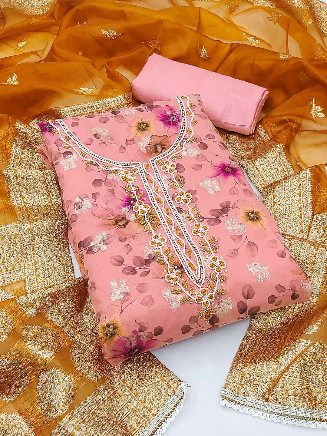 

Peachmode Printed Unstitched Dress Material, Pink