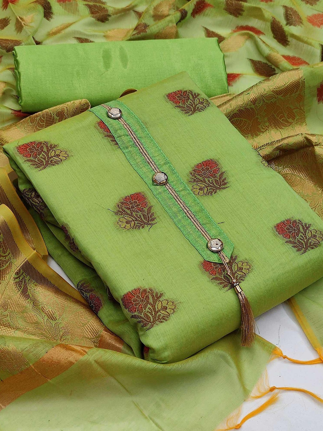 

Peachmode Woven Design Unstitched Dress Material, Green