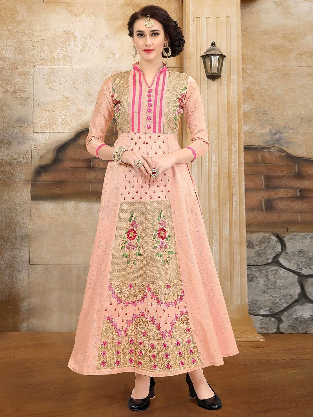 

Peachmode Embroidered Semi-Stitched Dress Material, Peach