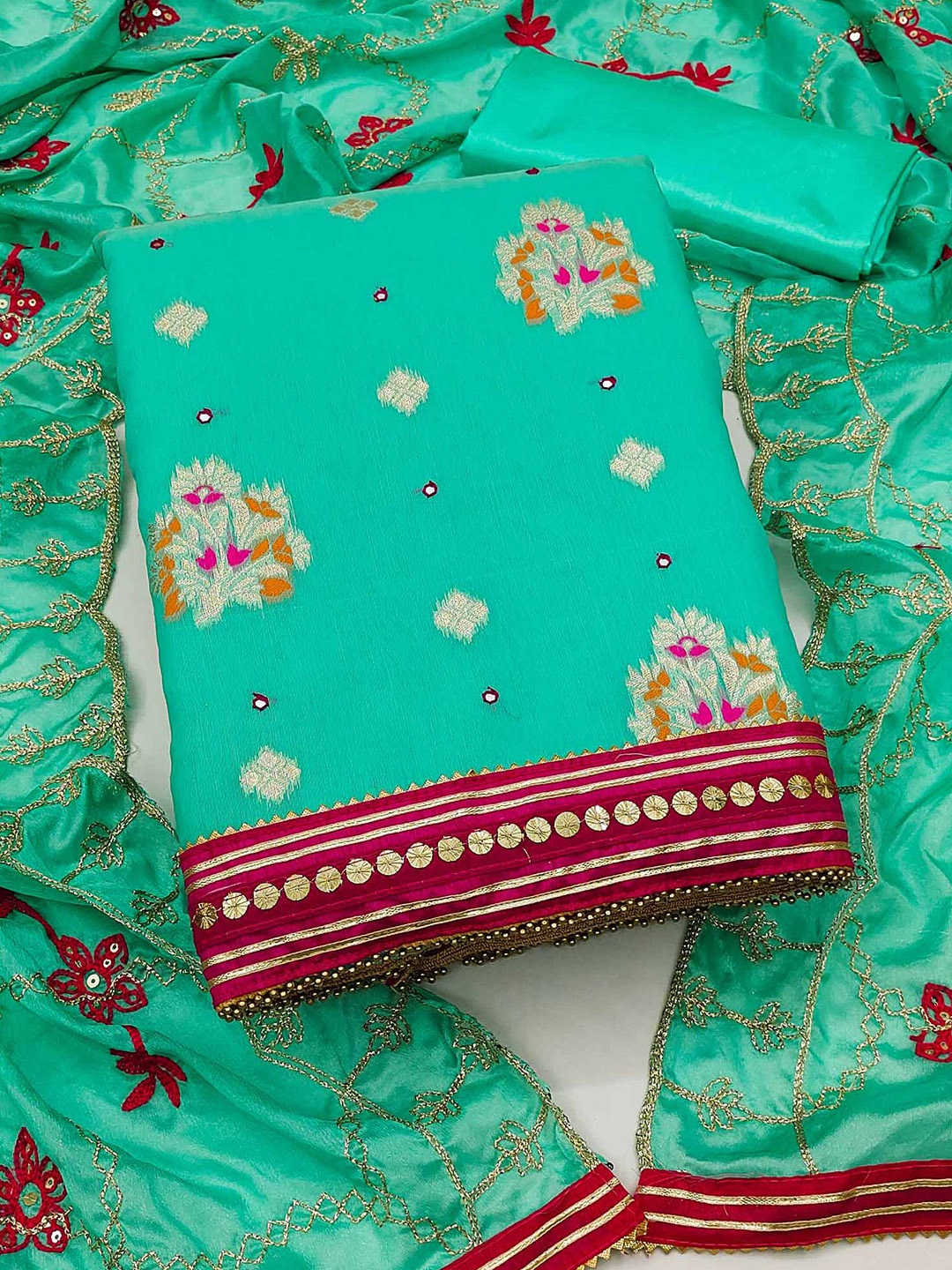 

Peachmode Woven Design Unstitched Dress Material, Turquoise blue