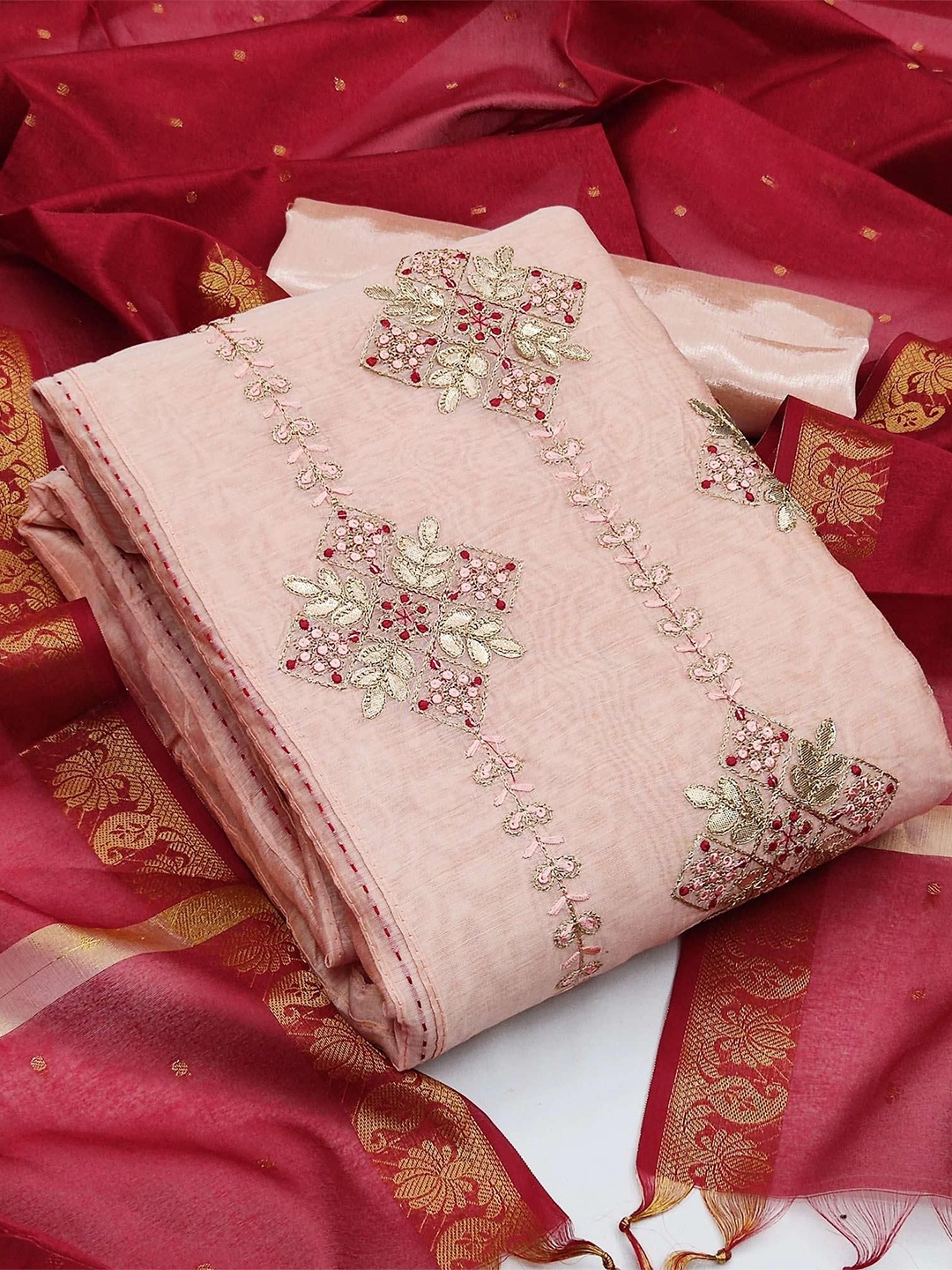 

Peachmode Embroidered Unstitched Dress Material, Peach