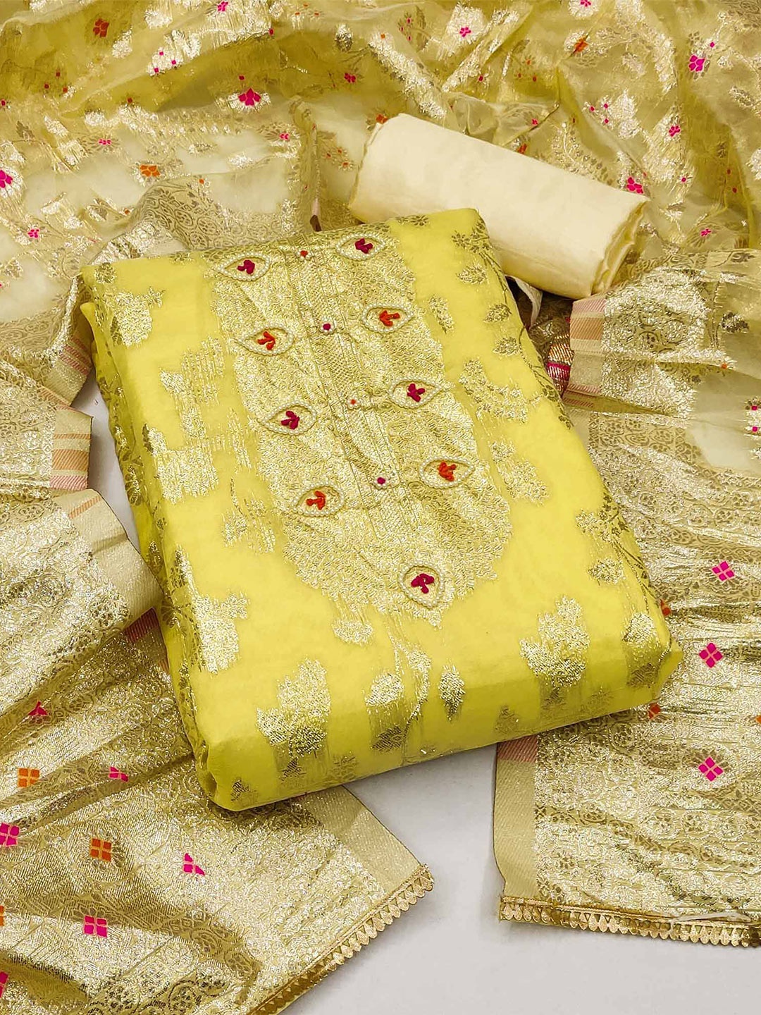 

Peachmode Unstitched Dress Material, Yellow