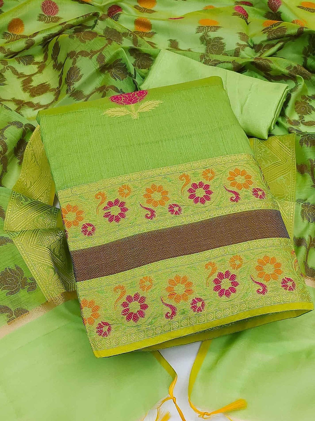 

Peachmode Unstitched Dress Material, Green