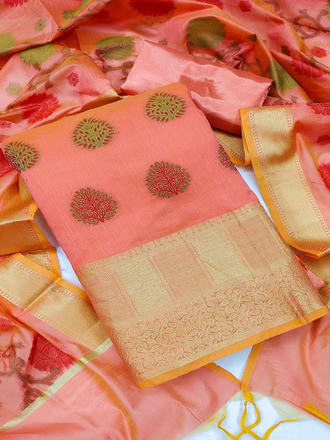 

Peachmode Woven Design Unstitched Dress Material, Peach