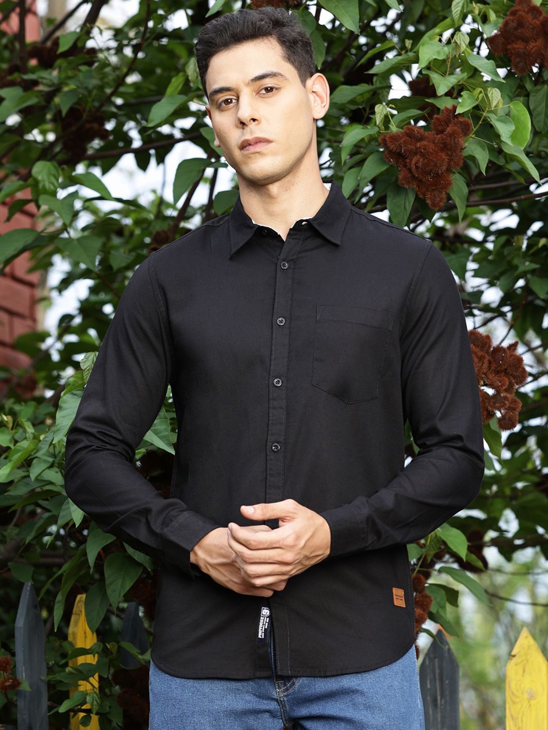 

Provogue Spread Collar Slim Fit Cotton Casual Shirt, Black
