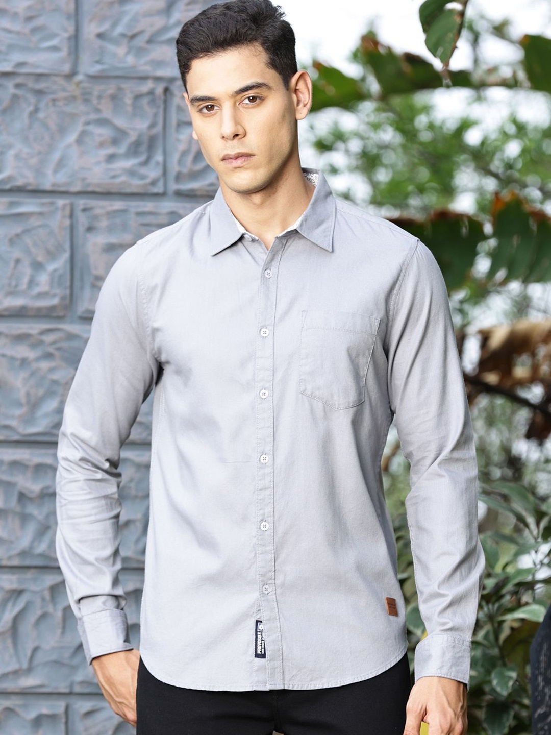 

Provogue Spread Collar Slim Fit Cotton Casual Shirt, Grey