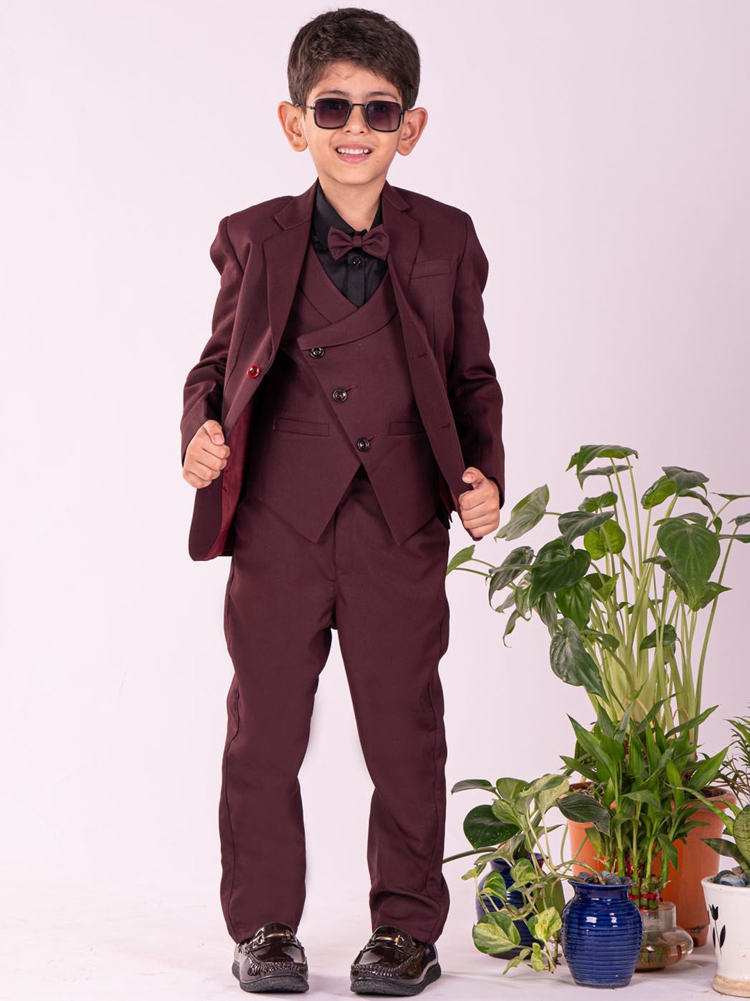 

VASTRAMAY Boys Single-Breasted Five Pieces Party Suit, Maroon