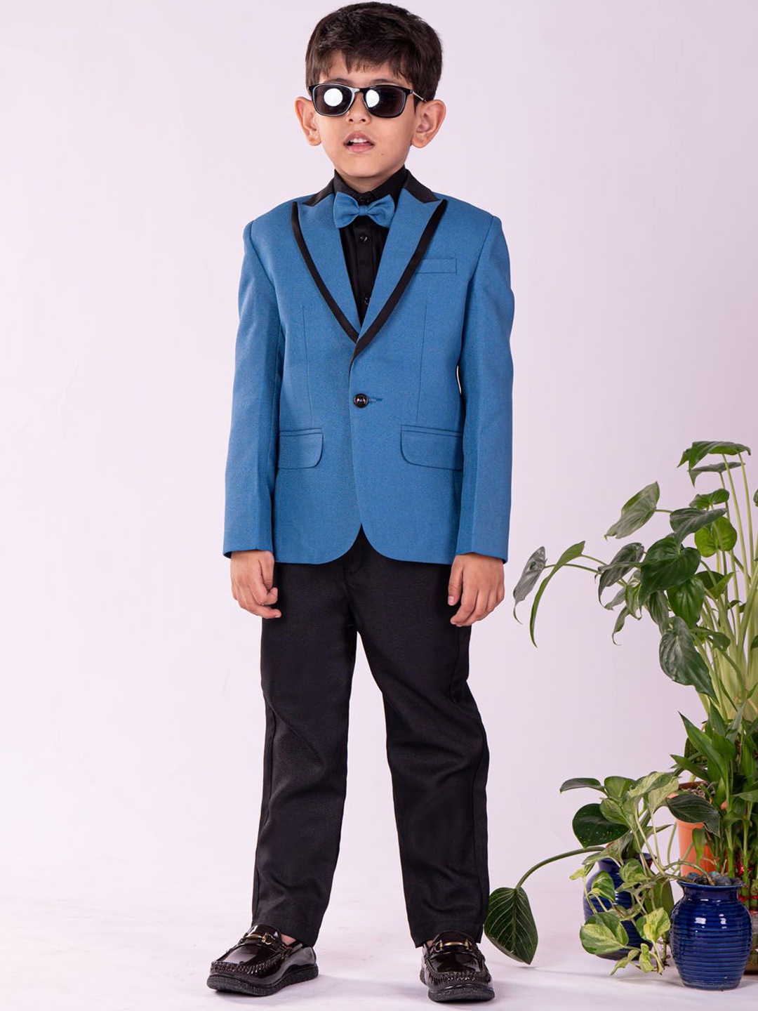 

VASTRAMAY Boys Single-Breasted Four-Piece Party Suit, Turquoise blue
