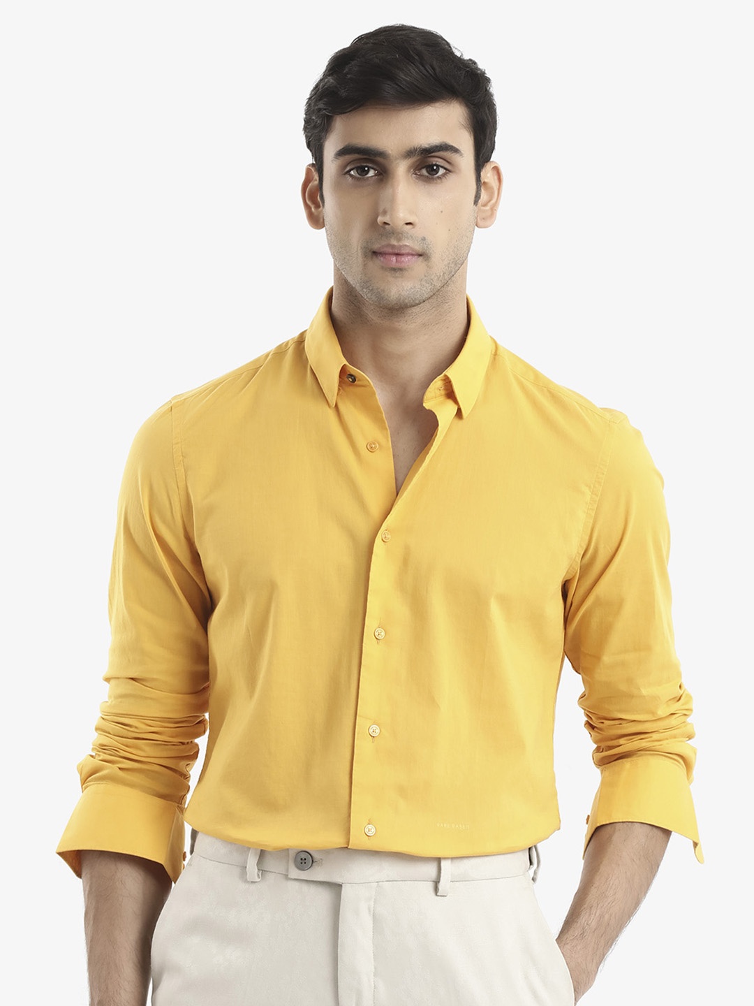 

RARE RABBIT Men Cambroc Spread Collar Regular Fit Shirt, Mustard