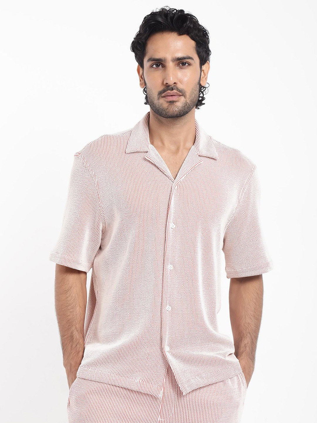 

RARE RABBIT Men Zavet-S Striped Boxy Cototn Shirt, Rust