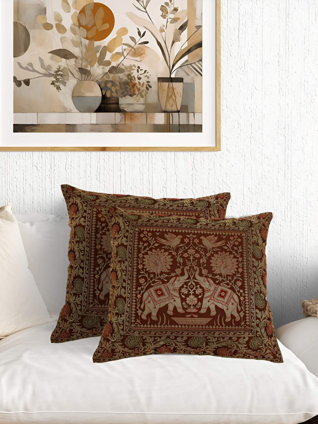 

PURINA'S Red & Gold-Toned 2 Pieces Square Cushion Covers