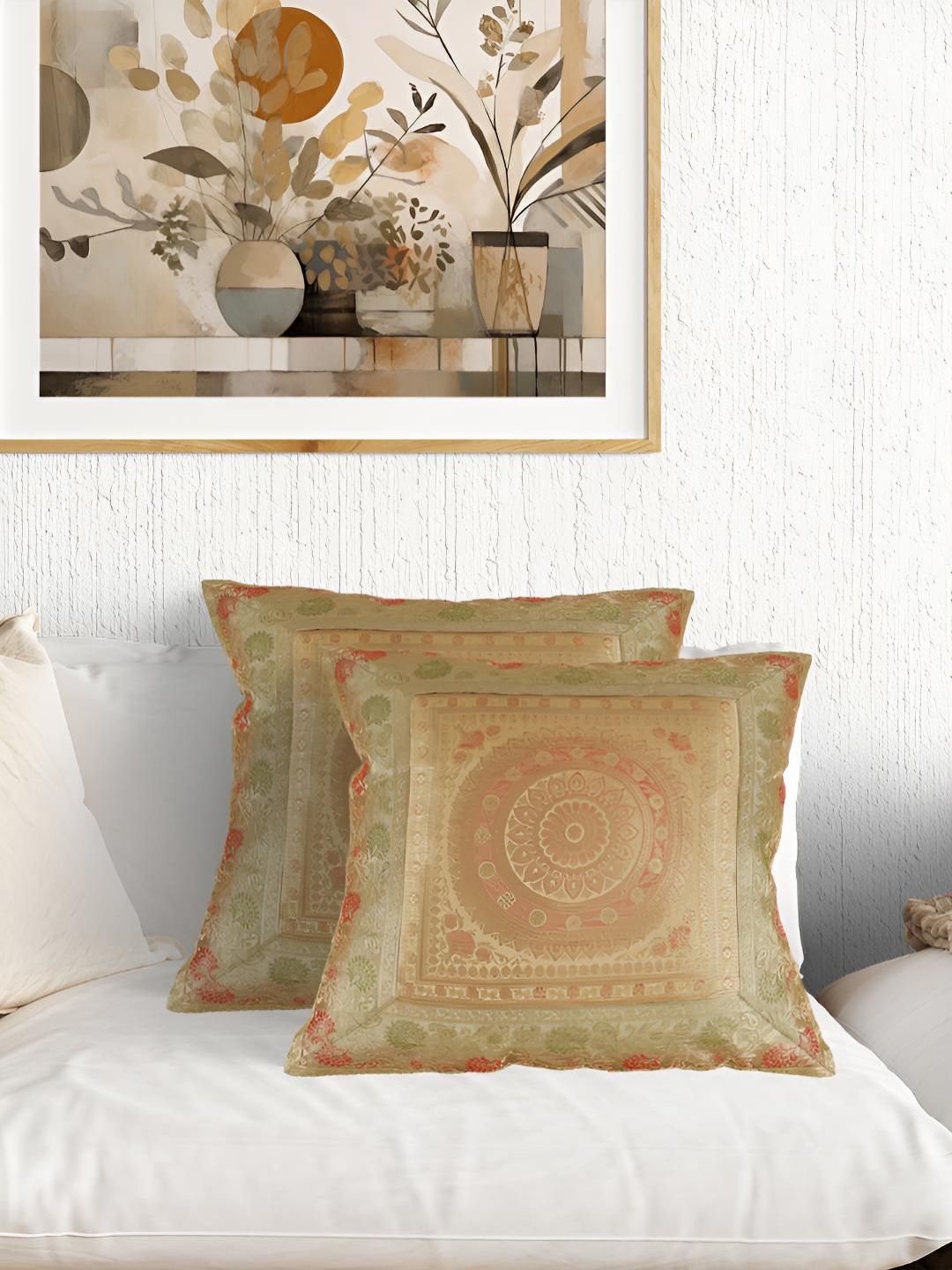 

PURINA'S Beige & Orange 2 Pieces Square Cushion Covers