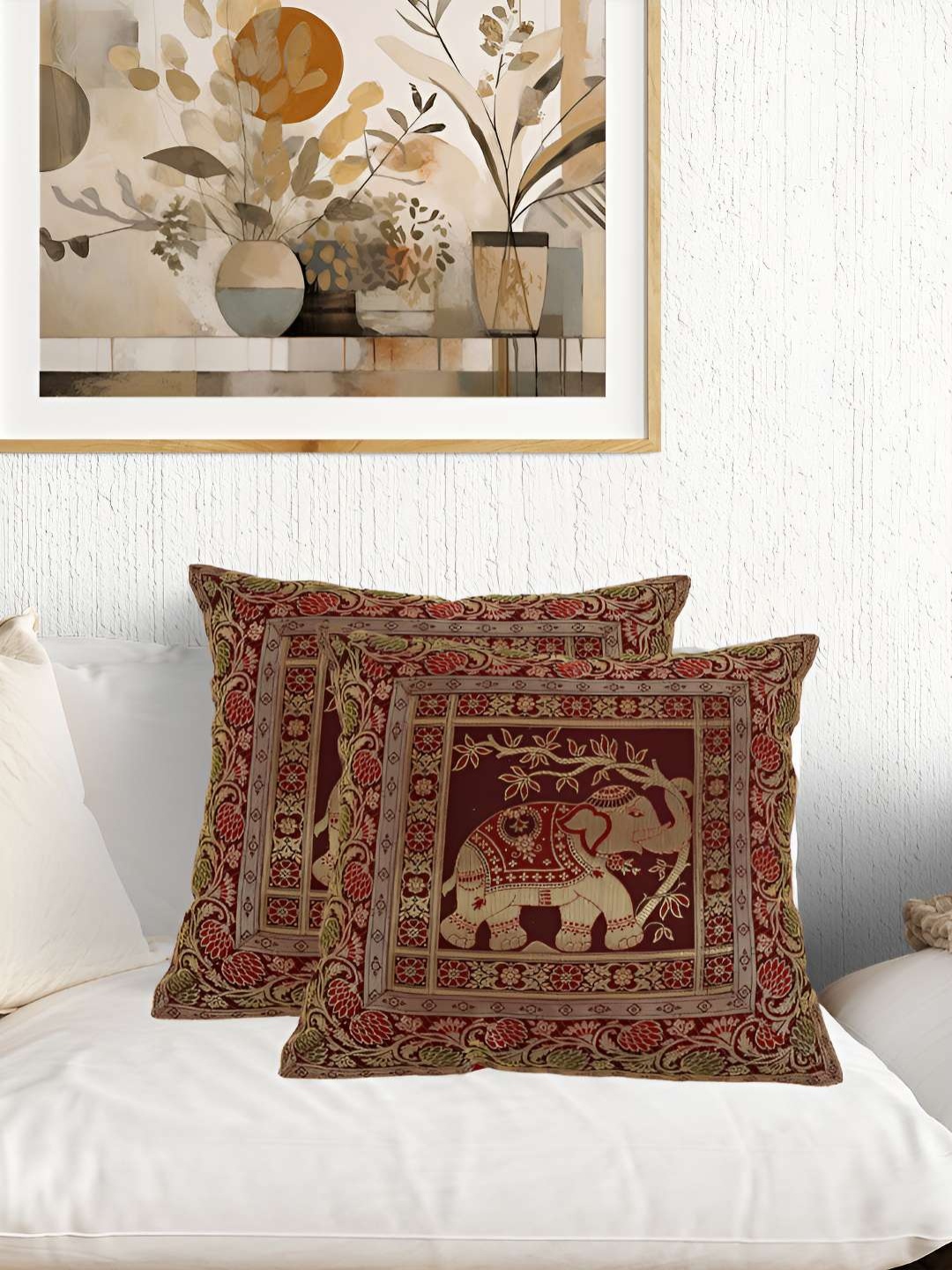 

PURINA'S Maroon & Gold-Toned 2 Pieces Square Cushion Covers
