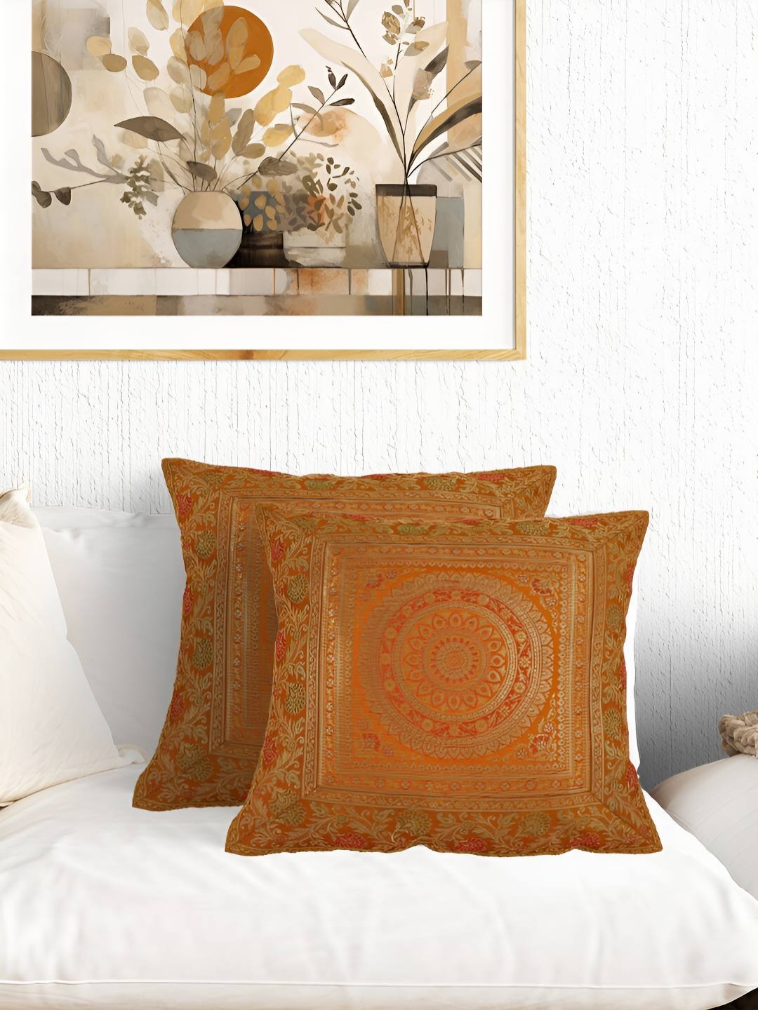 

PURINA'S Orange & Gold-Toned 2 Pieces Square Cushion Covers