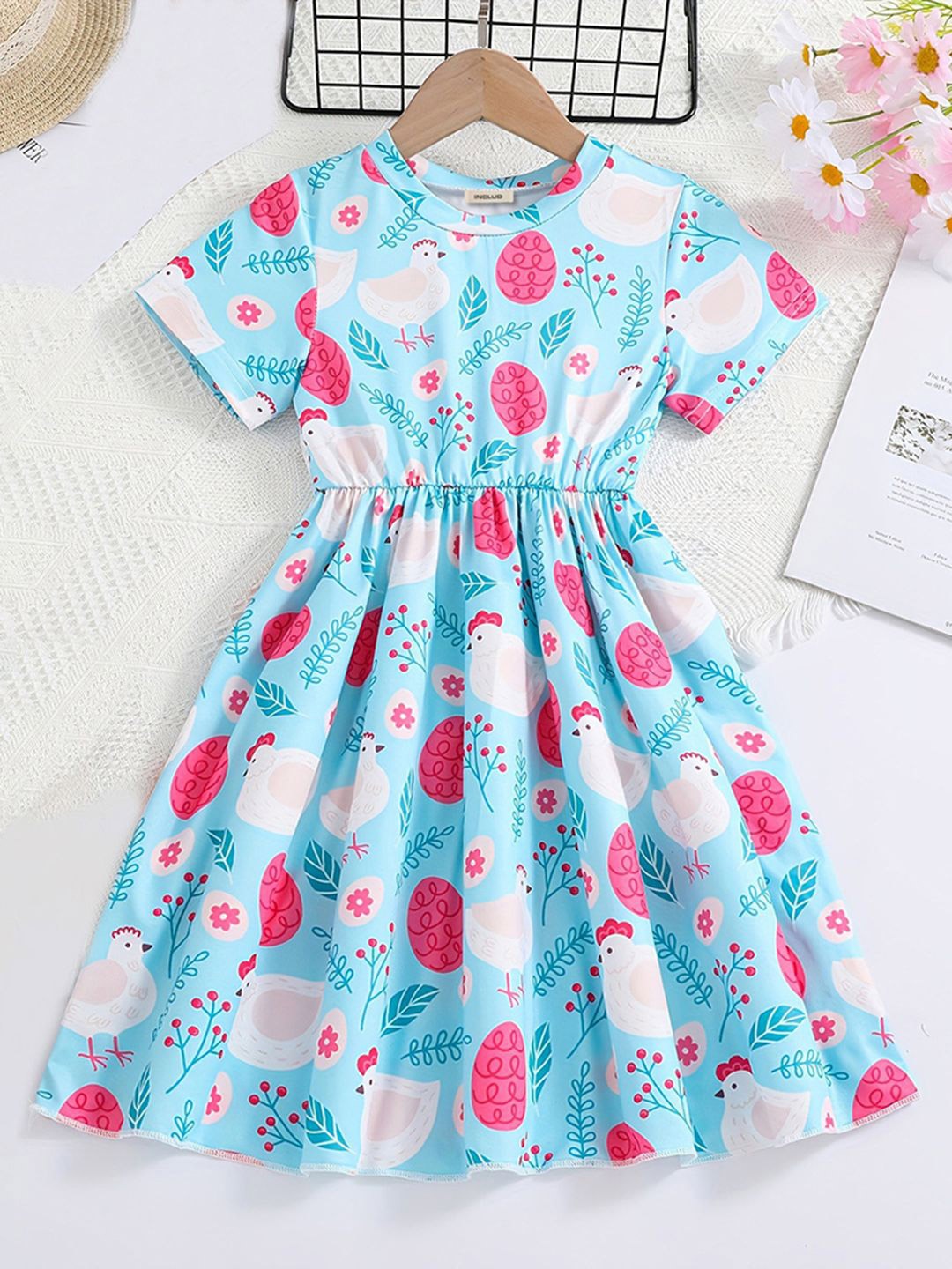 

INCLUD Girls Conversational Printed Fit & Flare Dress, Blue